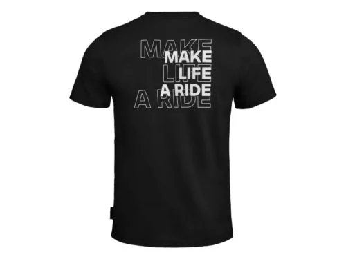 Achterzijde zwart T-shirt met Make Life A Ride print