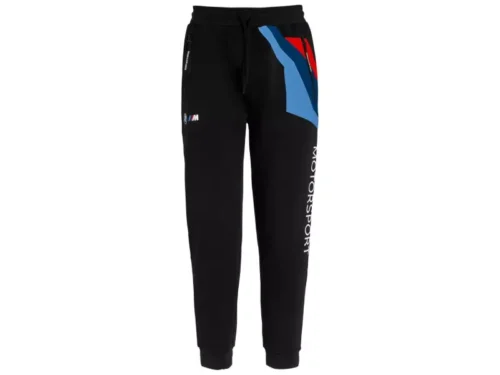 Zwarte BMW Motorsport broek met driekleurige print