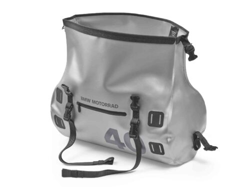 Originele BMW Motorrad bagagerol van 40 liter in zilver en zwart open