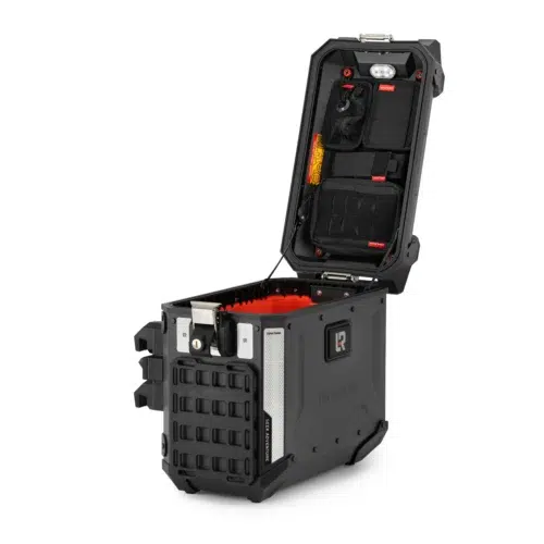 Binnenzijde van RackLock MotoPannier met binnentas organizer en ledlamp